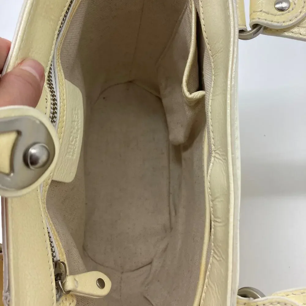 Michael Kors, brown basket weave, patten leather trim